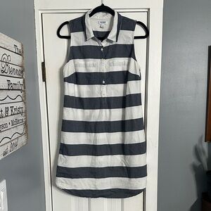 Old Navy Cotton Navy and White Striped Sleeveless Shirt Dress
